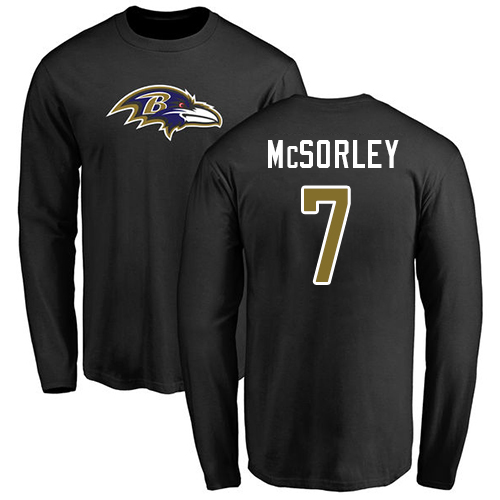 Men Baltimore Ravens Black Trace McSorley Name and Number Logo NFL Football #7 Long Sleeve T Shirt
